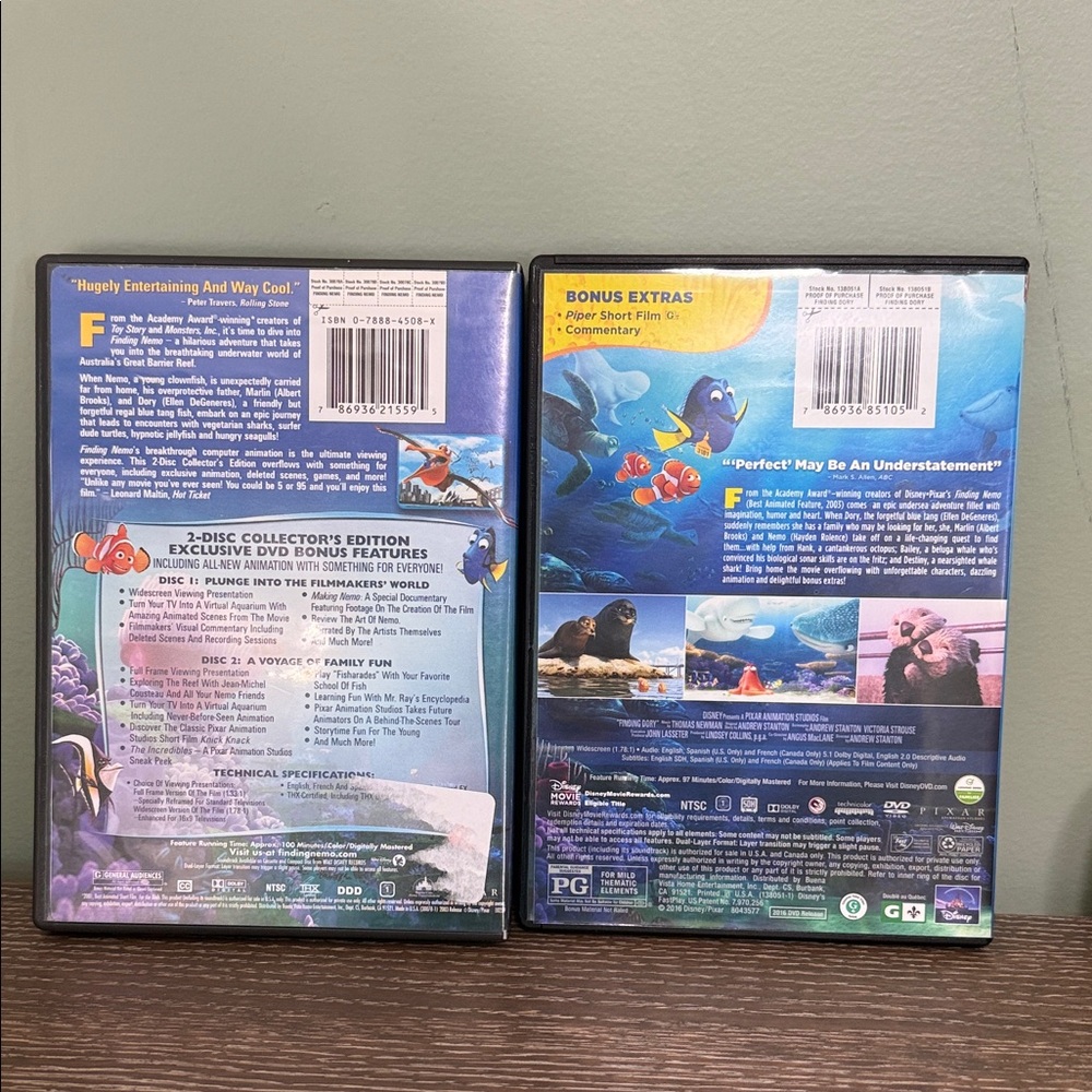 Disney Pixar Finding Nemo and Finding Dory DVDs Set - Picture 2 of 7